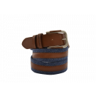 35 Mm Blue Webbed With Tan Leather Belt